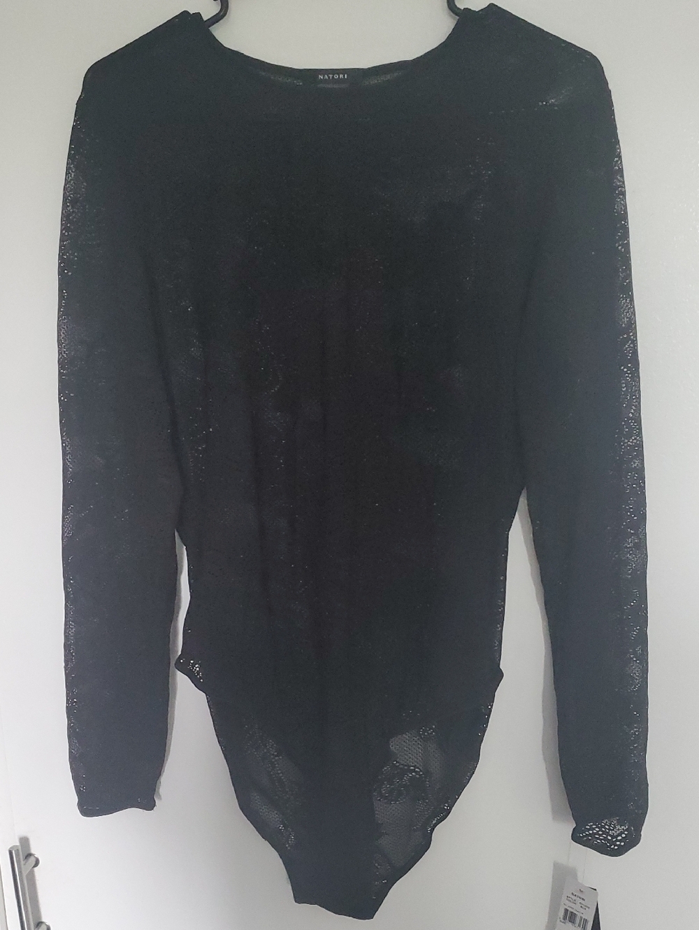 Natori Black Lace Long-Sleeve Bodysuit Top